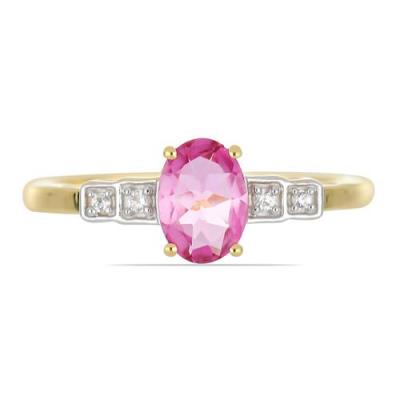 BUY 14K GOLD REAL PINK TOPAZ GEMSTONE WHITE DIAMOND CLASSIC RING